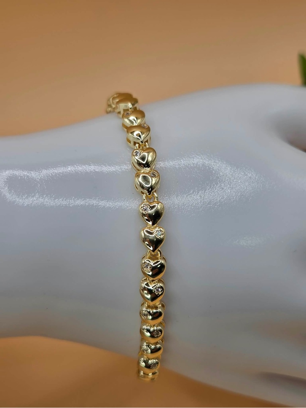 Gold Plated with stone Heart Link Bracelet - Elegant Women's Jewelry